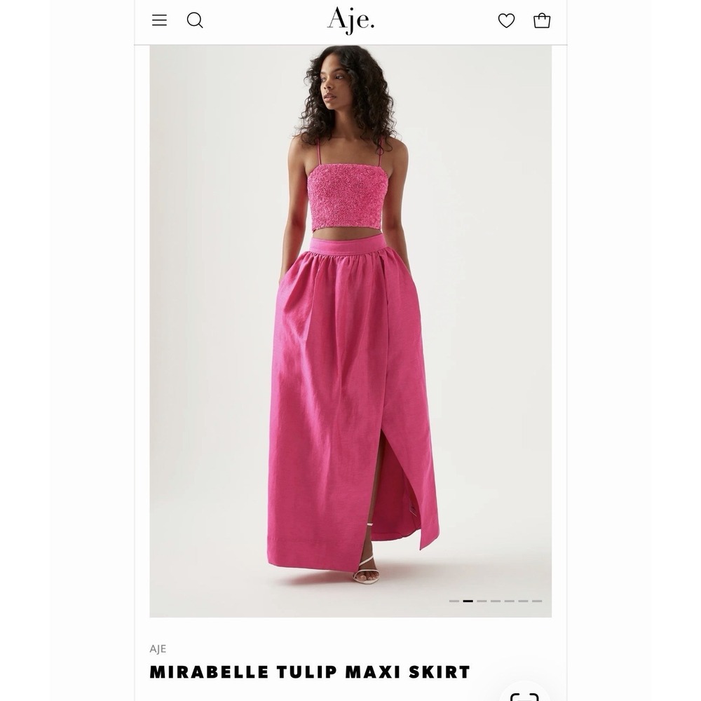 Aje Pink Mirabelle Tulip Maxi Skirt AU 10/ US 6 Linen Blend Pockets MSRP $495